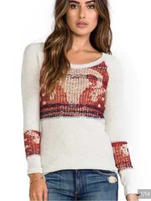 We The Free thermal Henley Bull Light Gray Burgundy Patterned size XS cotton thumbnail 1