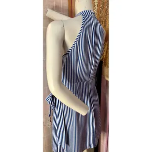 Blue and White Striped Halter Wrap Mini Dress Side Tie High Neck Nautical Summer thumbnail 9