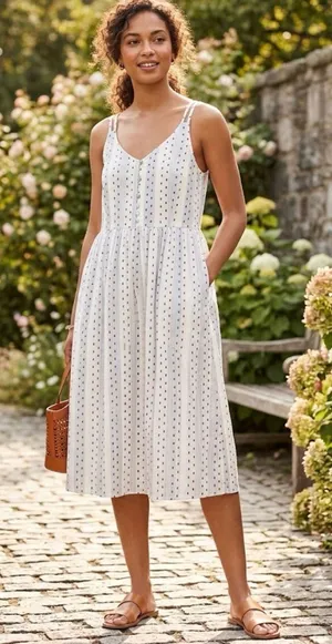 LOFT Swiss Dot Button Front Strappy Midi Dress White 10 Cotton thumbnail 1