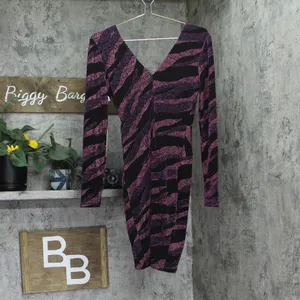 NWT Siena Womens Metallic Side-Twist Long Sleeve Dress SATN1869 Purple Multi 4 thumbnail 6