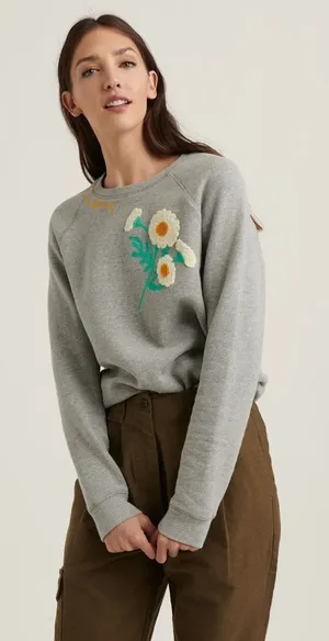 Lucky Brand L Daisy Applique Sweatshirt Crewneck Sweater Pullover Embroidered thumbnail 1