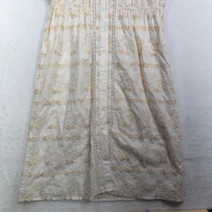 Tularosa Small Midi Dress Cream Floral Embroidery Lace Trim Boho Button Front thumbnail 3