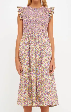 Anthropologie Cool Mode Ditsy Floral Smocked Bodice Midi Dress thumbnail 3