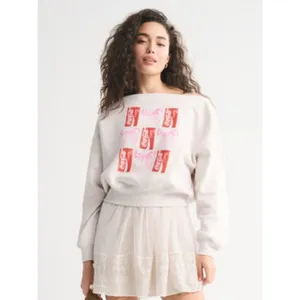 Abercrombie Coca Cola Sunday Slash Off Shoulder Sweatshirt NEW thumbnail 3