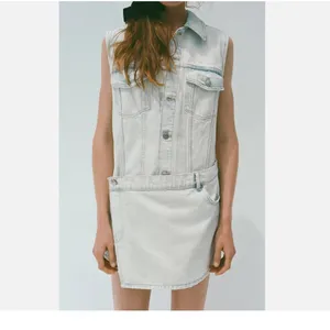 NWT ZARA LIGHT BLUE TRF MINI DENIM DRESS With Attached Skirt Bloggers Fave Medi thumbnail 3