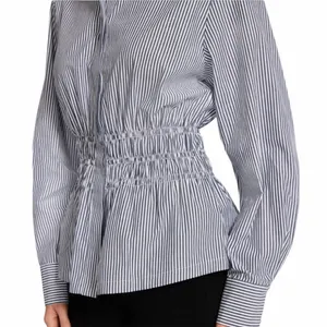 NEW Steve Madden Smock Waist Stripe Button Up 100% Cotton Longsleeve Top, Size M thumbnail 10