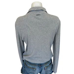 Michael Kors Gray Polo Sweater SMALL Fitted Cardigan Preppy Silk Cotton $300 thumbnail 10