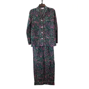 Roller Rabbit Silk Cotton Blend Green Pink Floral Pajama Set Size XXS thumbnail 2