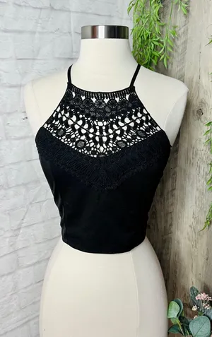 Lace Crop Top Black thumbnail 1