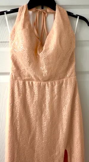 Class & Fashion Elegant Blush Sequin Dress. Side Slit Corset Back S/M thumbnail 6