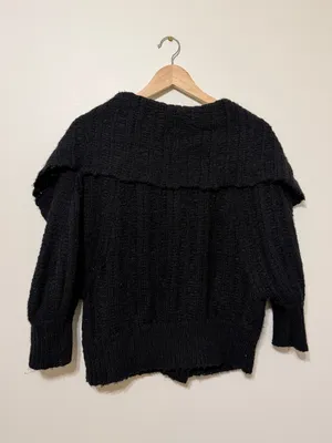 Free People Chunky Knit Cropped Cardigan Sweater Medium Wool Blend Black thumbnail 6