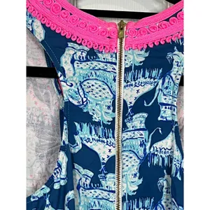 Lilly Pulitzer Mila Shift Dress Women Blue Pink Elephant Soutache Pockets - 4 thumbnail 5
