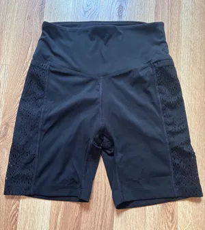 PINK Victoria's Secret Black High-Waist Bike Shorts with Lace Side Panels thumbnail 1