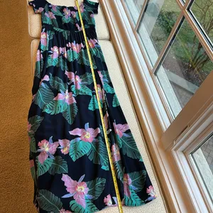 Lulus Smocked Navy Pink Green Floral Tropical Maxi Dress with Pockets size M thumbnail 10
