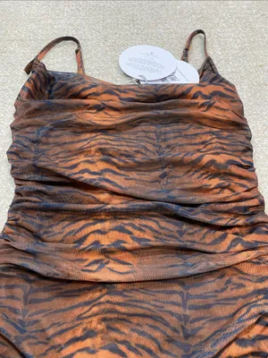 Princess Polly Brown Tiger-Print Ruched Mini Dress Size 2 thumbnail 16