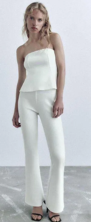 ZARA nwt blogger favorite white soft High waisted flared wide leg pants thumbnail 4