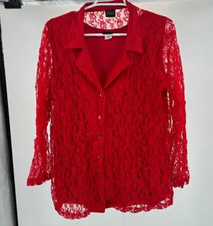 Salon Studio 2pc tank and long sleeve lace button up set red XL floral feminine thumbnail 12