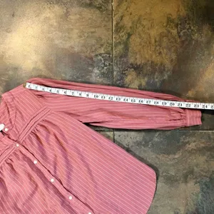 Loft Women’s Button Down Long Sleeve Blouse Pink White Size Small thumbnail 6