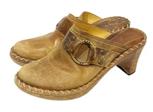 Frye Women’s Charlotte Ring Brown‎ Distressed Heeled Clogs Mule Shoes Size 8 thumbnail 1