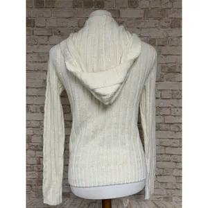 RARE VTG Y2K Aeropostale‎ Cable Knit Hooded Sweater Sz M Bella Swan Indie Mall thumbnail 2