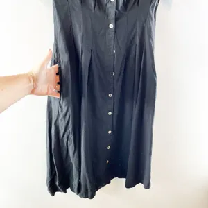 Halston Linen Blend Short Sleeve Midi Shirt Dress Black 4 thumbnail 5