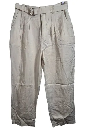 Abercrombie & Fitch Beige Cream Belted Pleated Tapered Trousers Dress Pants Sz M thumbnail 1
