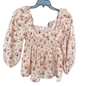 Tuckernuck Hyacinth House 100% Cotton Blush Pink Floral Blouse Size Small thumbnail 2