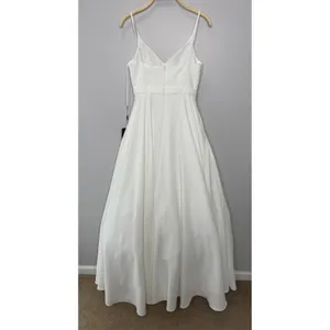 IEENA for Mac Duggal A-Line V-Neck Ball‎ Gown 4 White Bridal Wedding Minimalist thumbnail 7