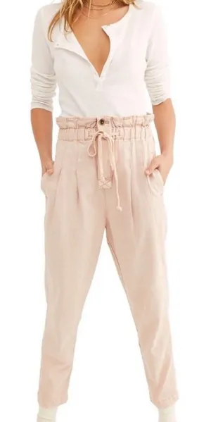 Free People Margate Pleated Paperbag Trousers Misty Rose size XS thumbnail 1