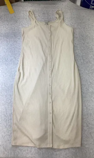 A New Day Women Cream Ribbed Button Front Midi Tank Dress Large NWT‎ 018035406 thumbnail 1