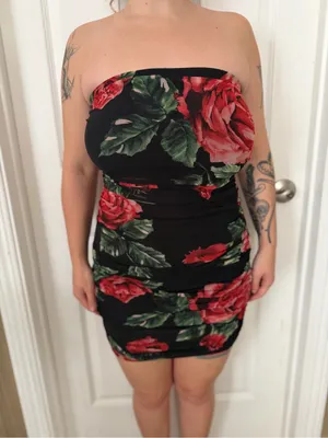 iris Black Strapless Ruched Dress with Red Rose Print thumbnail 2