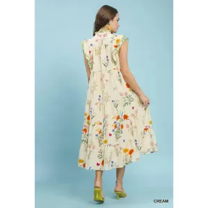 Umgee Floral Ruffle Tiered Midi Dress with Scalloped Detail - Small thumbnail 3