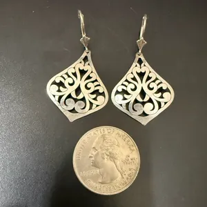 925 Sterling Silver Cut-out Filigree Arabesque Design Dangle Earrings thumbnail 11