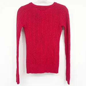 American Eagle Women Red Y2K Cable Knit Fisherman Preppy V-Neck Sweater Size S thumbnail 7