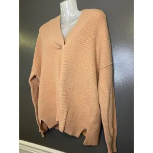 Aerie Sweater Womens Small Pink Waffle Knit Hooded V Neck Pullover Cozy Slouchy thumbnail 4