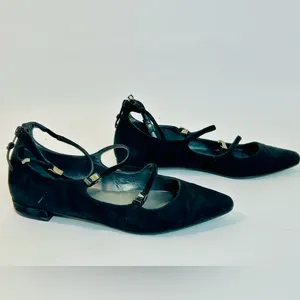 Stuart Weitzman 'Flippy' Three-Strap Mary Jane Flats in Black Suede size 7.5 thumbnail 6