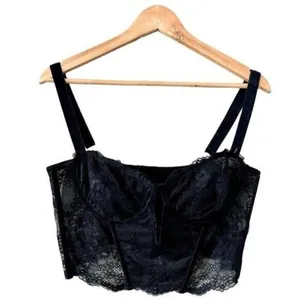 ANTHROPOLOGIE Lace Velvet Corset Top Black Size L NEW thumbnail 3