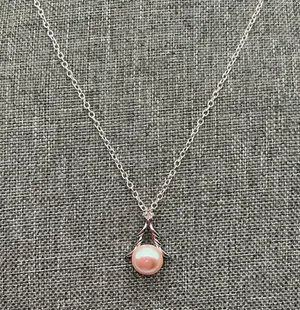 Pink Pearl Christmas Tree Pendant Necklace thumbnail 1
