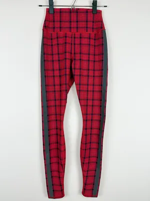 ALO‎ Yoga High Rise Occassion Leggings Red Plaid Reflective Stripe Size XS thumbnail 4