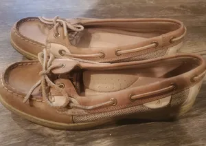 Sperrys Original Brown Leather & Canvas Boat Shoes - Neutral Tan Size 8 thumbnail 1