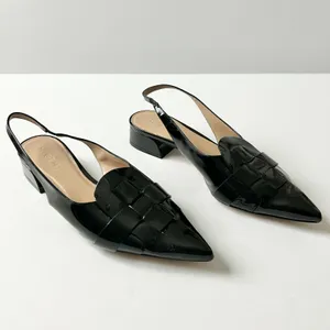 M.Gemi Black Patent Leather Woven Pointed Slingback Block Heel 40.5 IT 9.5 US thumbnail 2
