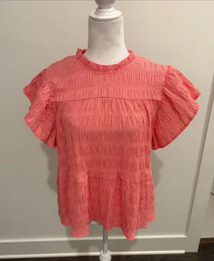 New With Tags THML Smocked Gingham Top Sz M thumbnail 1