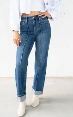 Judy Blue High Rise front seam cuffed straight leg jeans‎ size 26 thumbnail 1