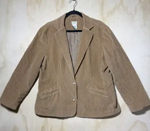 L.L.Bean‎ Women's Corduroy Blazer Jacket Tan Brown Stretch Casual Size 18 Petite thumbnail 1