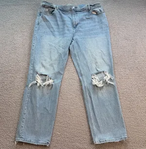 Abercrombie & Fitch The 90s Straight Ultra High Rise Distressed Jeans 35/20R thumbnail 1