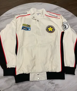 Nintendo Brand New Mario Kart Racing Jacket Large Cream Graphic Bomber thumbnail 1