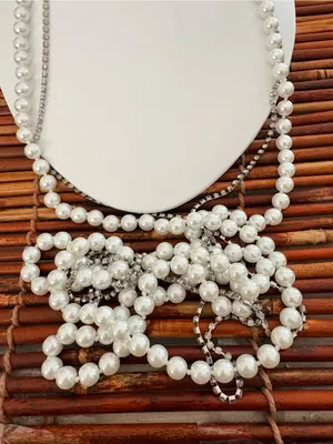 White House Black Market Multi-Strand White Pearl and Silver Chain Necklace 50” thumbnail 3