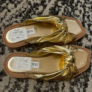 Jimmy Choo Tropica Knotted Metallic Leather Flat Slide Sandal Gold size 37 thumbnail 2