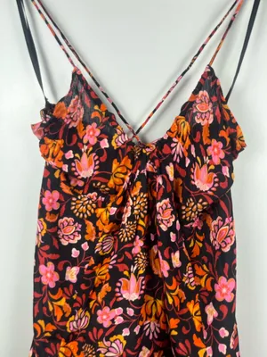 New Free People Women's Black Pixie Cross Back Floral Print Tunic Top Size large thumbnail 5