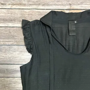 Omorika Black Sheer Polka Dot Sleeveless Ruffle Tie Collar Silk Blend Top 2 thumbnail 3